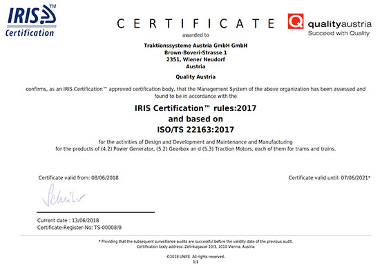 ISO/TS 22163 certificate TSA cover