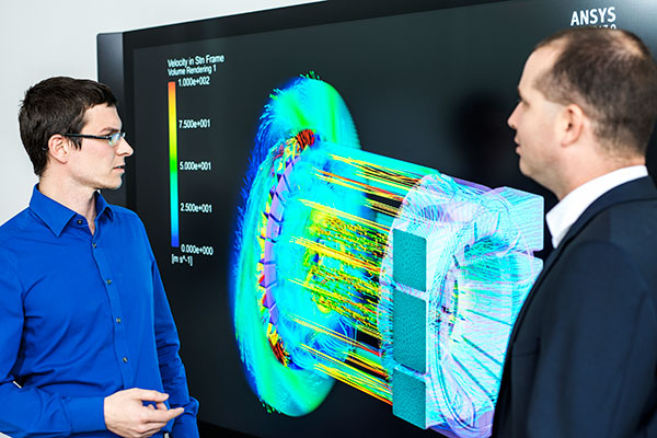TV screen showing CFD airflow simulation
