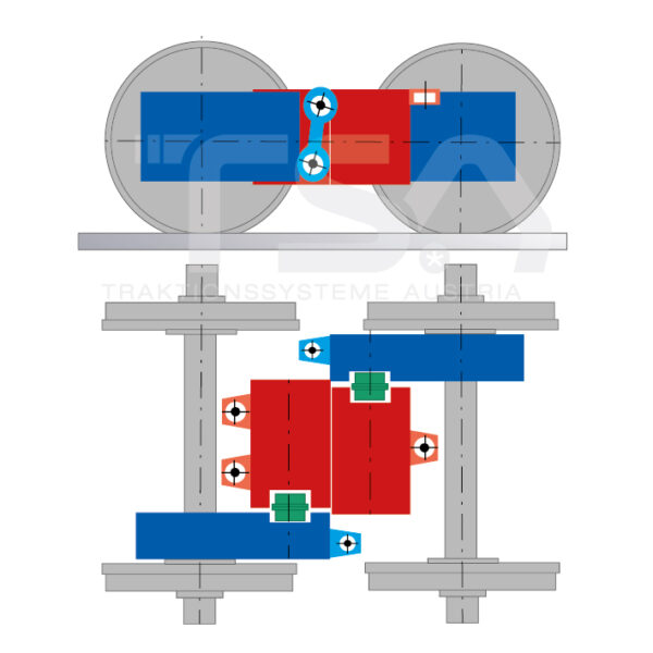 Graphical illustration of a transverse, single-axle, partly suspended drive system GKD 2