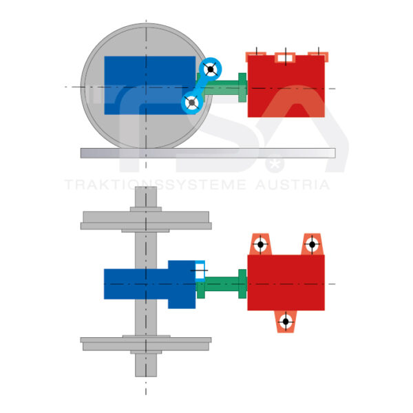 Graphical illustration of a longitudinal, single-axle, partly suspended drive system GKD 5