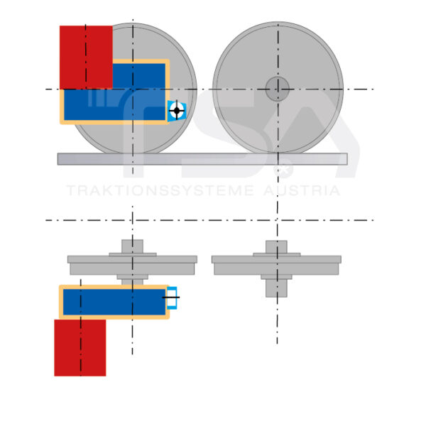 Graphical illustration of a transverse, single-wheel, nose-suspended drive system GMD 2