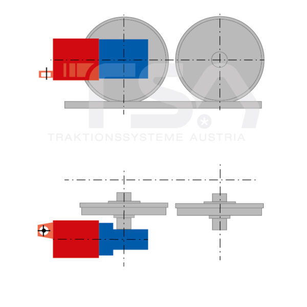 Graphical illustration of a longitudinal, single-wheel, nose-suspended drive system GMD 5