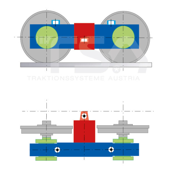 Graphical illustration of a longitudinal, single-wheel, fully suspended drive system GMH 2