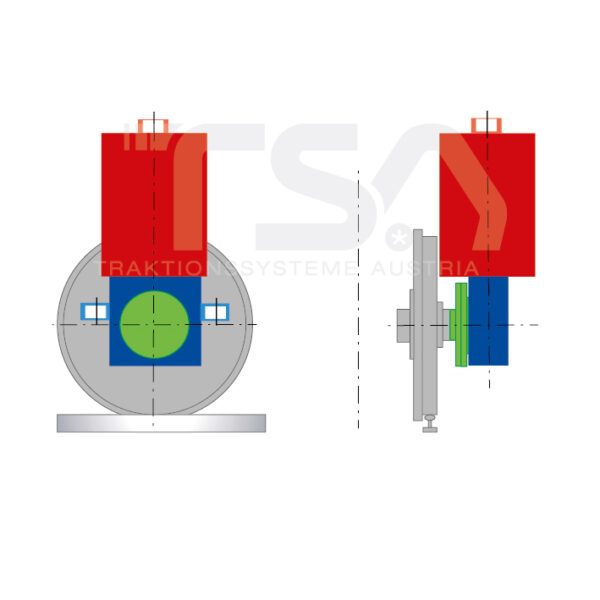 Graphical illustration of a longitudinal, single-wheel, fully suspended drive system GMH 4