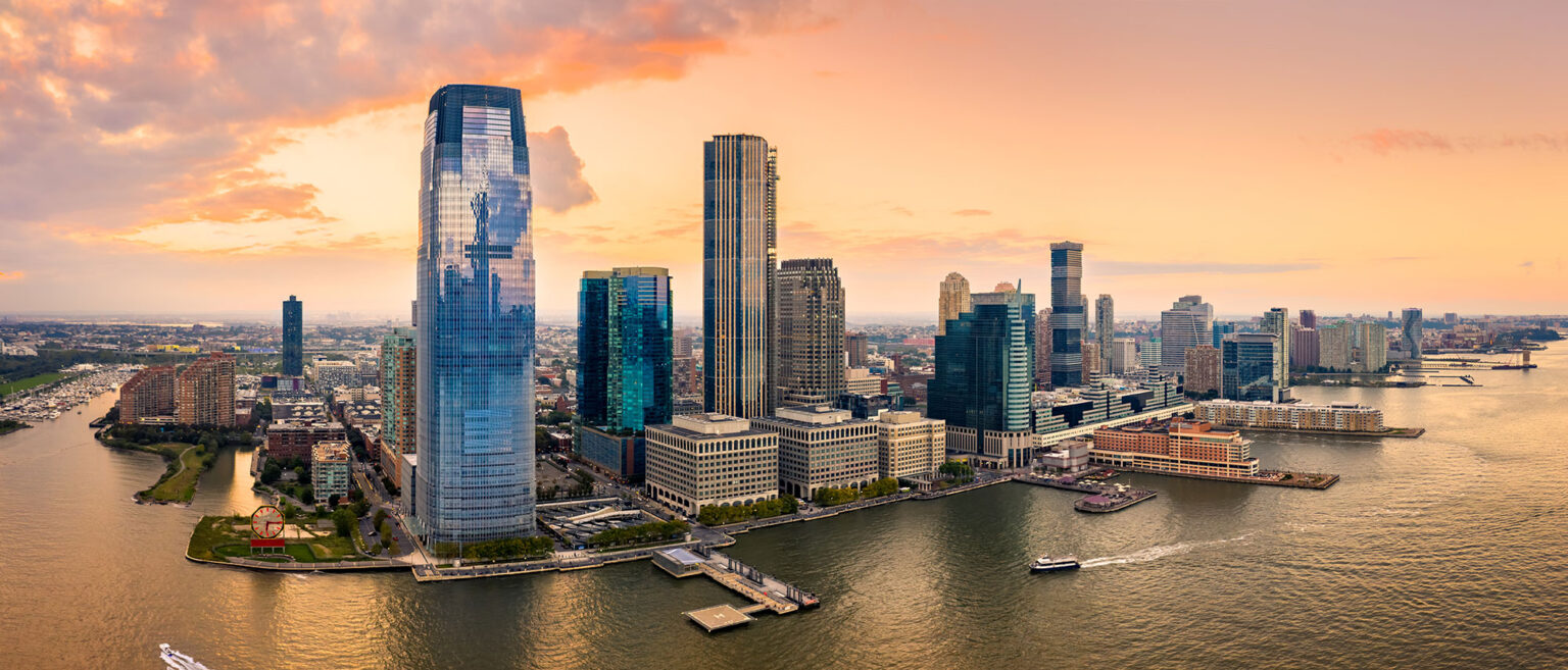 Jersey City skyline at sunset